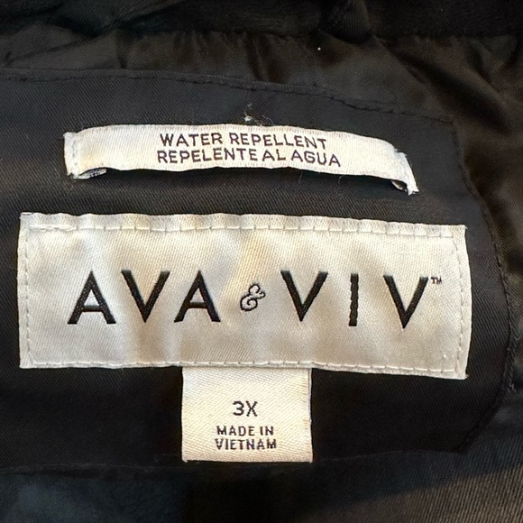 Ava Viv 3x warm mid thigh jacket Blk lined hood snaps zipper drawstring pockets - Picture 9 of 11